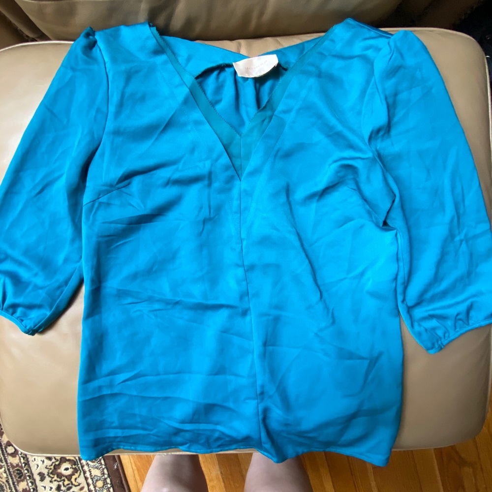 Skies Are Blue Teal V-Neck Blouse